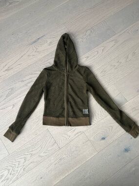Guess Olive Mesh Zip-Up Hoodie